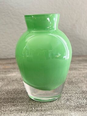 Vintage Small 5" Cased Hand blown Glass Vase Green